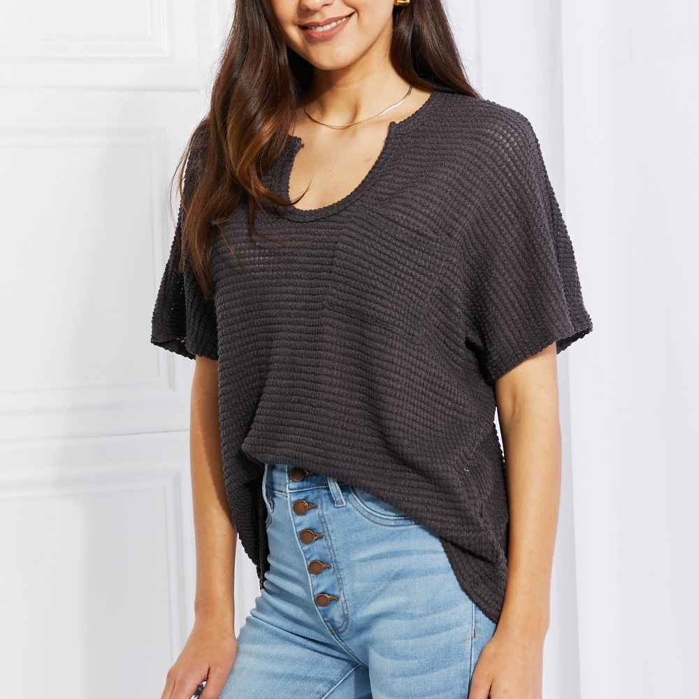 NEW ZENANA Spring It On Keyhole Jacquard Sweater in Gray - Picture 7 of 7